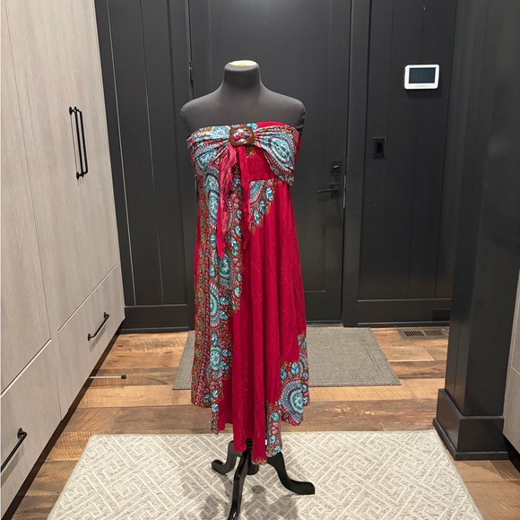 Source Unknown Dresses & Skirts - Boho Two-Way Maxi Dress / Skirt | Red & Turquoise Paisley | Festival